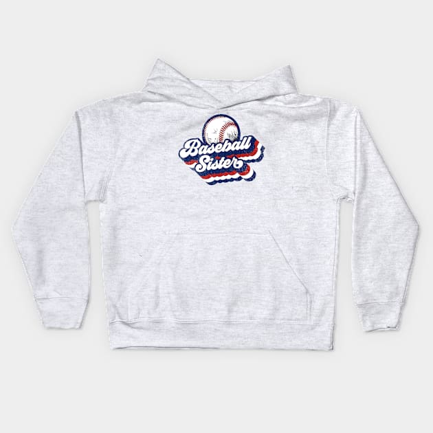 Retro Baseball Sister Red White Blue Kids Hoodie by Wonder man 